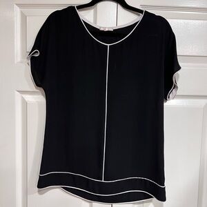 Pleione Womens Black/White Short Sleeve Blouse Size Small NWOT
